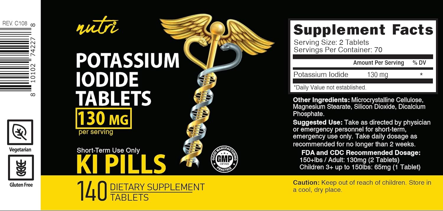 Nature's Fusions Potassium Iodide Tablets 130 mg (140 Tablets) EXP 10/2032 - Ki Pill - YODO Naciente
