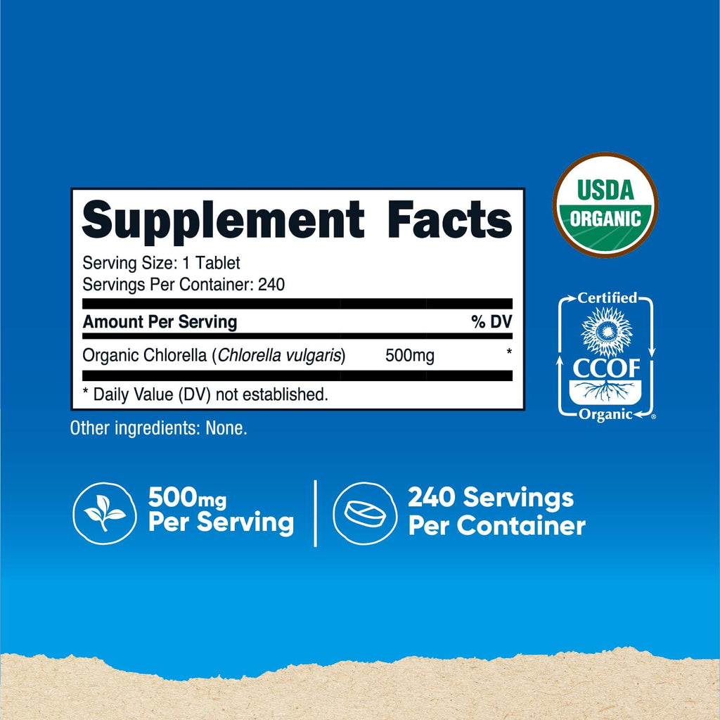 Nutricost Organic Chlorella 500mg, 240 Tablets - Gluten Free, Non-GMO