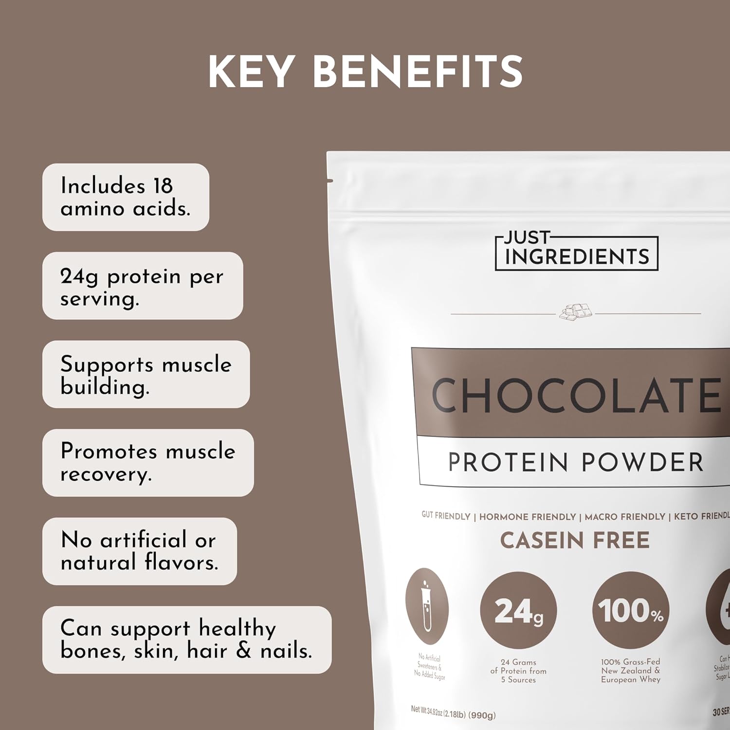 Chocolate Protein Powder – 30-Serving Blend with 100% Grass-Fed Whey & Organic Plant Proteins – Rich Cocoa Flavor – Supports Muscle Recovery, Energy & Satiety* – No Artificial Sweeteners or Fillers