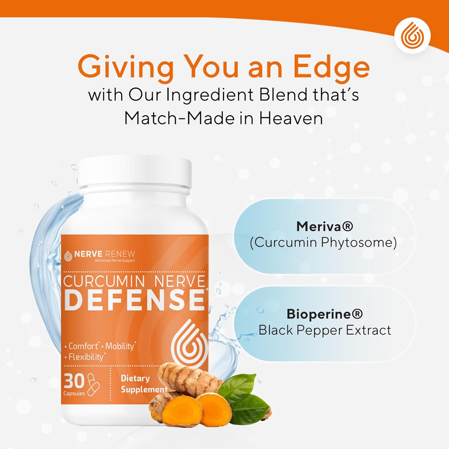 NERVE RENEW Curcumin Nerve Defense with Meriva Curcumin Phytosome for Complete Nerve Nourishment and Comfort - Optimized with Black Pepper Extract - 3 Pack