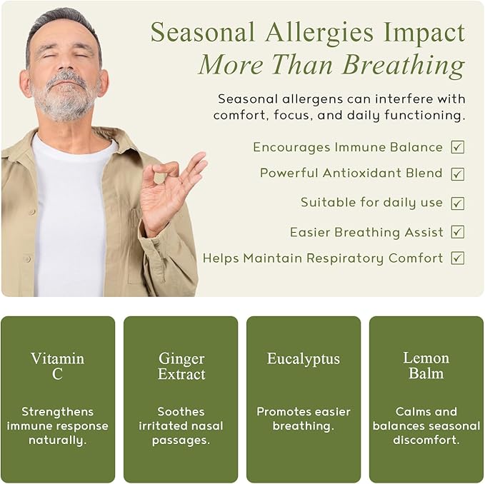 Allergy Relief Capsules with Quercetin, Nettle Root, Bromelain, & Acetyl L-Cysteine- Comprehensive Seasonal Allergy & Sinus Support Formula for Respiratory Wellness 60 Capsules (Pack of 2)