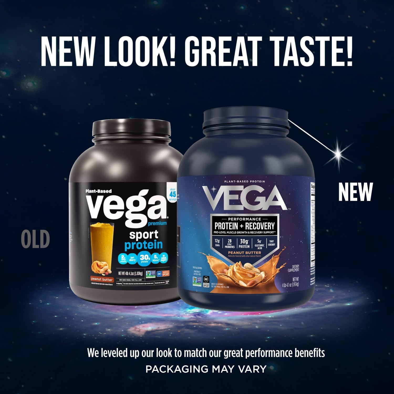 Vega Sport Vegan Protein Powder + Recovery - 30g Plant Based Protein per Serving, Peanut Butter, 45 Servings, 5g BCAAs, Probiotics, NSF Certified, For Shakes & Smoothies, 4.2lbs (Packaging May Vary)