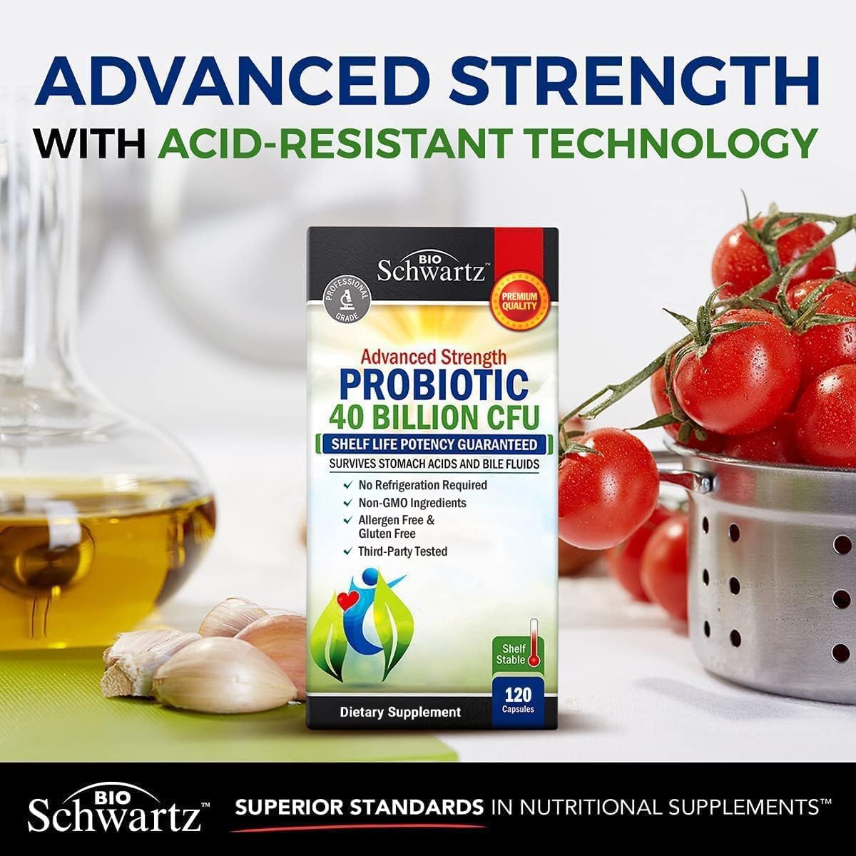 BioSchwartz Daily Probiotic Nutritional Supplement - 40 Billion CFU for Gut Health - Probiotics for Men and Women - Digestive Health with Astragalus & Lactobacillus - Shelf Stable - 120 Count