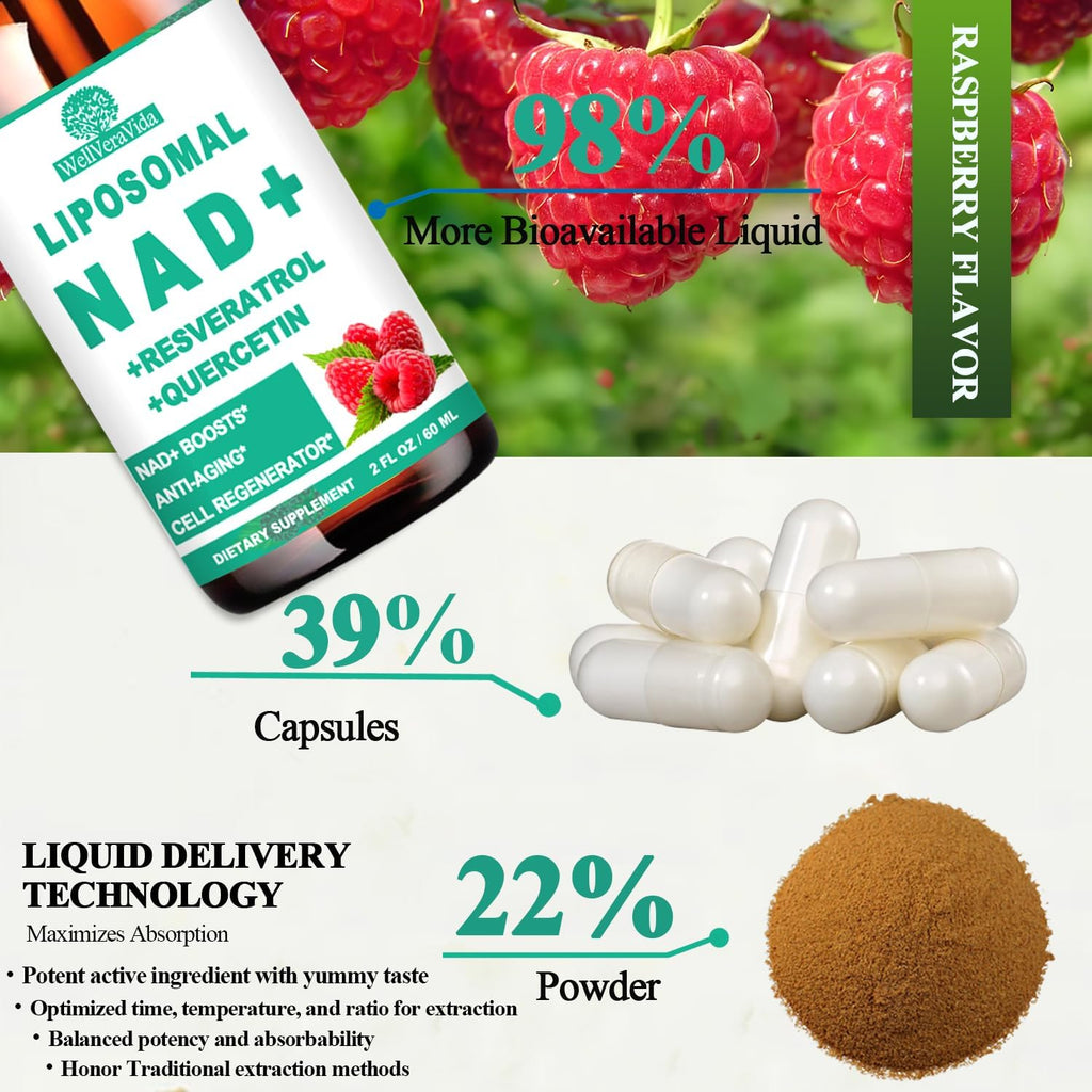 2 Pack NAD+ Supplements for Women & Men, Liposomal NAD+ Nicotinamide Riboside Resveratrol 900mg, TMG, Quercetin, Vitamin B3, Organic Liquid NAD+ Resveratrol Supplement for Longevity