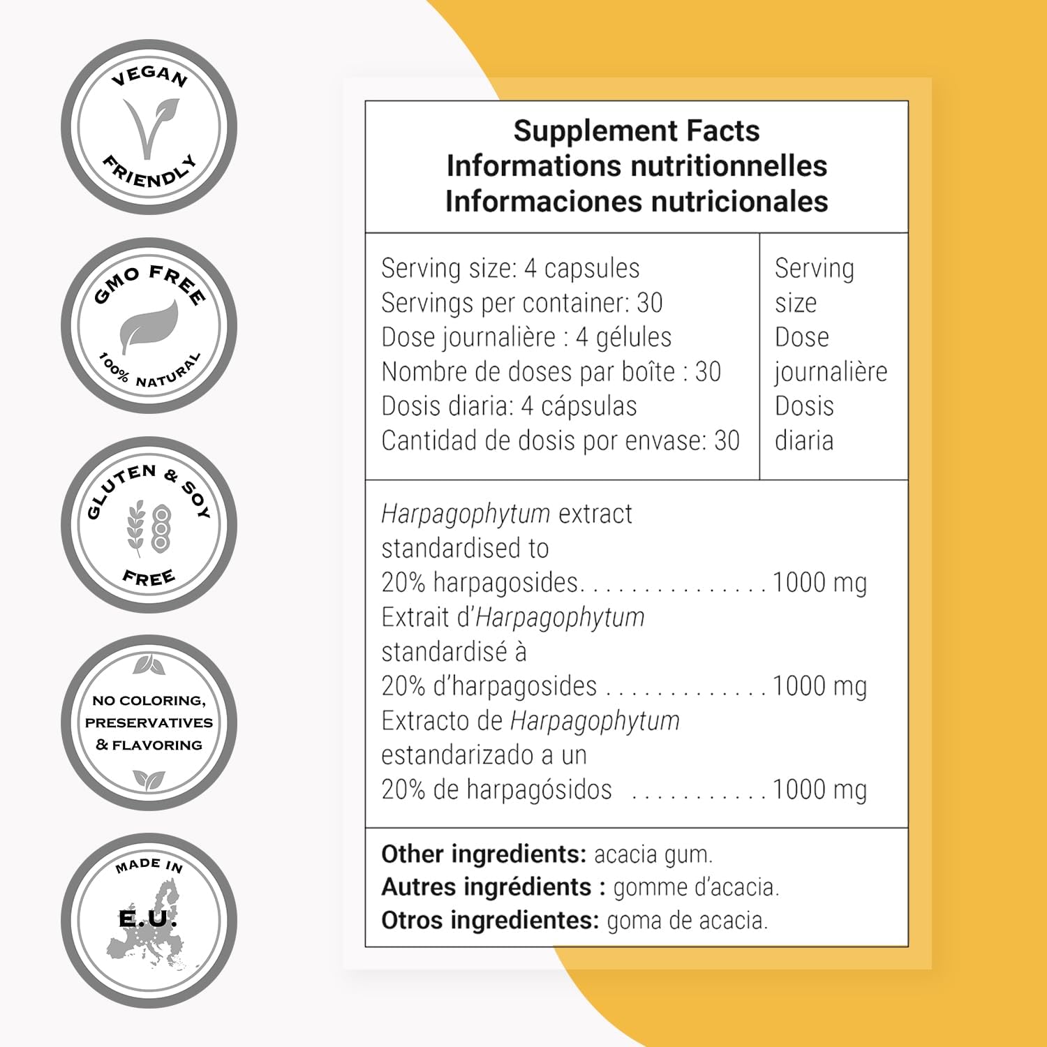 Supersmart - Super Harpagophytum 1000mg per Day (High Strength) - Devil's Claw Herbal Supplement | Non-GMO & Gluten Free - 120 Vegetarian Capsules