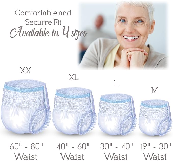 Unique Wellness-Absorbent Underwear (Pull-Ups) Size XX-Large (60"–80" Waist) 10 Count, Made in USA