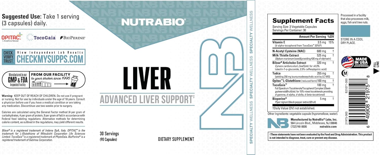 NutraBio Liver Supplement- Advanced Liver Support with Antioxidants, Milk Thistle Liver Detox, Glutathione, Tudca- Promotes Liver Cleanse Detox and Repair- 90 Capsules