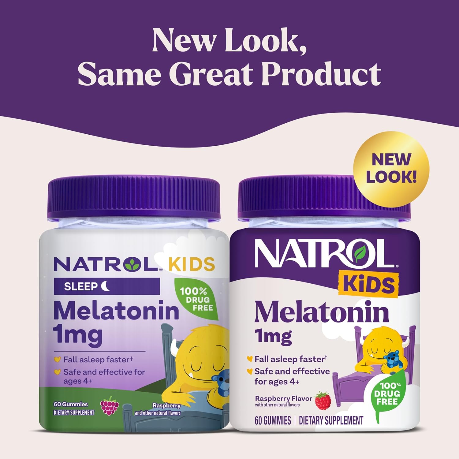 Natrol Kids Melatonin Gummies 1mg, Children's Melatonin for Restful Sleep, 60 Raspberry-Flavored Sleep Gummies, 60 Day Supply