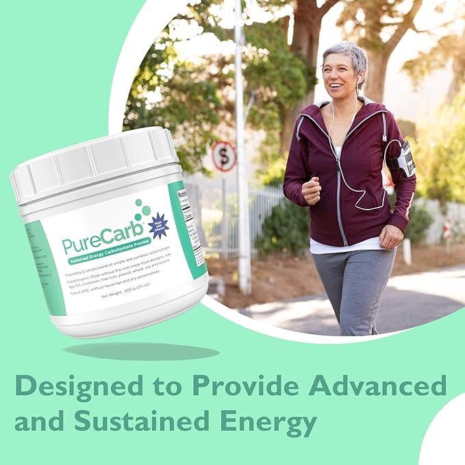 PureCarb Sustained Energy Carbohydrate, Post & Pre Workout Supplement Powder, Allergen-Free Energy Powder with Simple & Complex Carbohydrates, and Low Glycemic Index, 600g