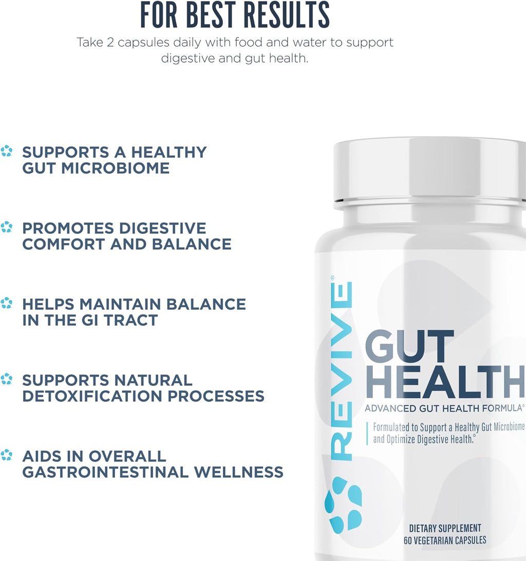 Revive MD Gut Health Supplements for Men & Women - Daily Gut Repair & Digestive Health Support Formula with Thyme, Oregano & Milk Thistle - Vegan-Friendly, Gluten-Free (60 Capsules, 30 Servings)