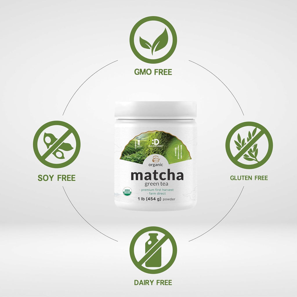 Organic Matcha Green Tea Powder, 1 lb (454g) | First Harvest, Culinary Grade | Japanese Sourced Cafe Mix | Zero Sugar, Keto Friendly, Non-GMO, Vegetarian