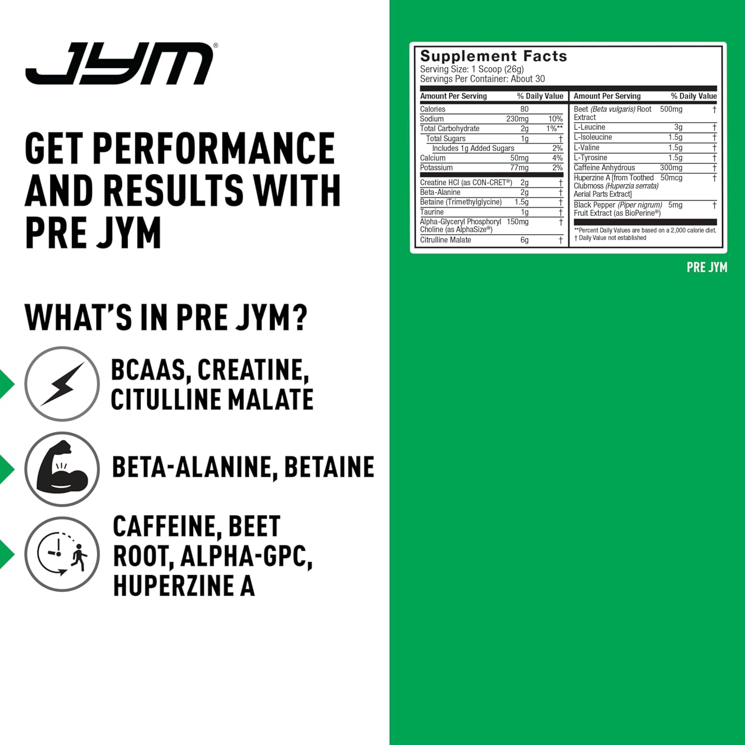 JYM Supplement Science Pre JYM Rainbow Sherbet Pre Workout Powder for Men & Women, BCAAs, Nootropics, Creatine HCI, Citrulline, Beta-Alanine, Betaine, Taurine, Huperzine, 30 Servings