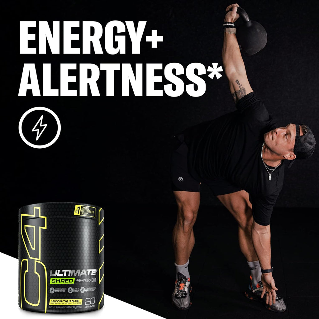 Cellucor C4 Ultimate Shred Pre Workout Powder, Fat Burner for Men & Women, Metabolism Supplement with Ginger Root Extract, Lemon Italian Ice, 20 Servings (Pack of 1)