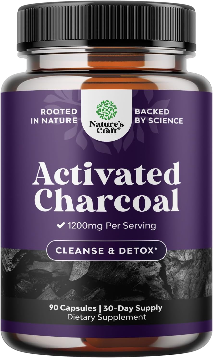 Activated Charcoal Pills Detox & Cleanse - Purifying Coconut Capsules with 1200 mg Per Serving for Bloating Relief - Active Detox Supplement for Body & Gut Health - 90 Count