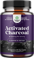 Activated Charcoal Pills Detox & Cleanse - Purifying Coconut Capsules with 1200 mg Per Serving for Bloating Relief - Active Detox Supplement for Body & Gut Health - 90 Count