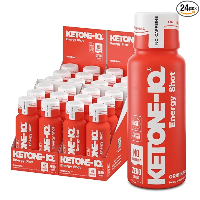 Ketone-IQ No Caffeine Exogenous Ketones Energy Shots - 24 Pack of Caffeine Free Energy Drinks with 10g Ketones - Sugar Free, Salt Free, and All Natural (Original)
