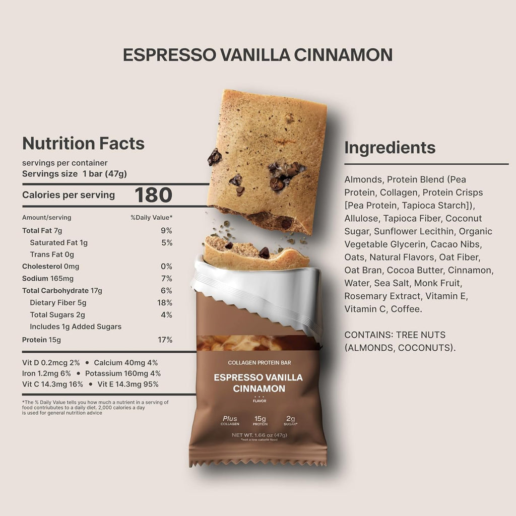 Stars + Honey Protein Bars - Espresso Vanilla Cinnamon,15g Protein, 2g Sugar, w/Collagen Keto Friendly Snack - Gluten, Dairy, Seed Oil, & Soy Free - High-Protein Snacks for Energy & Recovery -10 pack