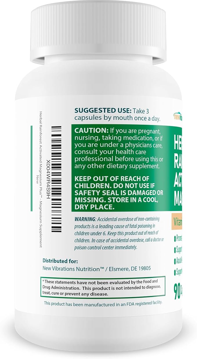 Herbal Rainforest Activated Magnesium Plus - Our Best Magnesium Combo Supplement - with Vitamin D, A, E, K, B6, Folate, B12, Biotin, Iron, Copper, Cayenne, Lions Mane Mushroom, Gingko Biloba & More