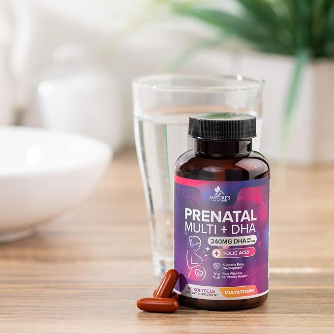 Prenatal Vitamins for Women with Folic Acid + Omega 3 DHA for Fetal Brain Development, Best Prenatal Vitamin Supplement, Daily Pregnancy Multivitamin Nutritional Support, Non-GMO - 60 Softgels