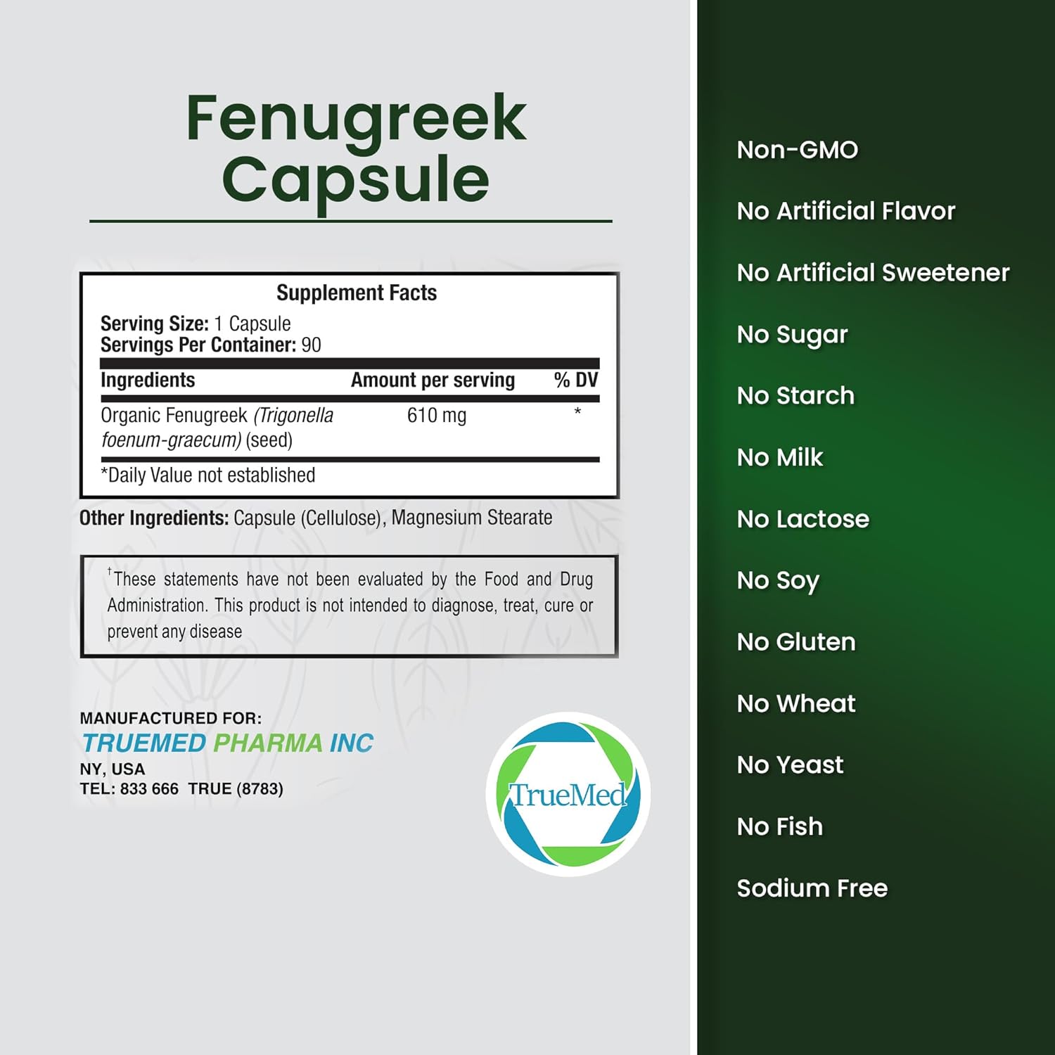 Fenugreek Capsules Organic Metabolic Support, Digestive Comfort, Natural Energy & Antioxidant Immune Boost Supports Healthy Blood Sugar & Hormone Balance 610 mg, 90 Vegetable Capsules