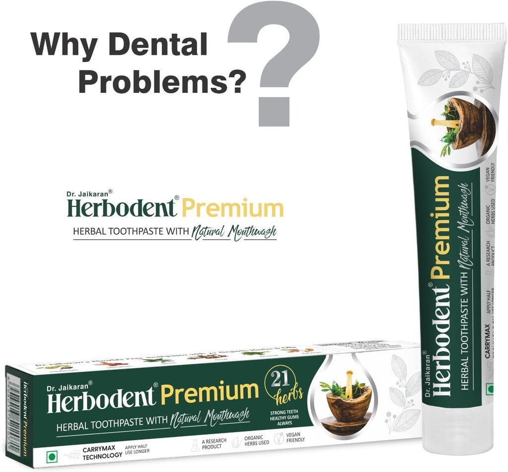 Herbodent® Premium Toothpaste - 5.82 Oz Pack of 1 | 21 Herbs for Strong Teeth & Healthy Gums- Neem, Clove, Cinnamon, Cardamom with Natural Mouthwash-No Paraben, No Fluoride, No Saccharin, No Triclosan
