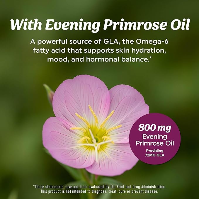 Omega 3 Supplement for Women | Fish Oil with Evening Primrose | Hormone Balance, Skin & Wellness Support | 600MG Omega3 + 800MG Evening Primrose | Fish Oil Omega 3 Supplements for Women | 120 Ct.
