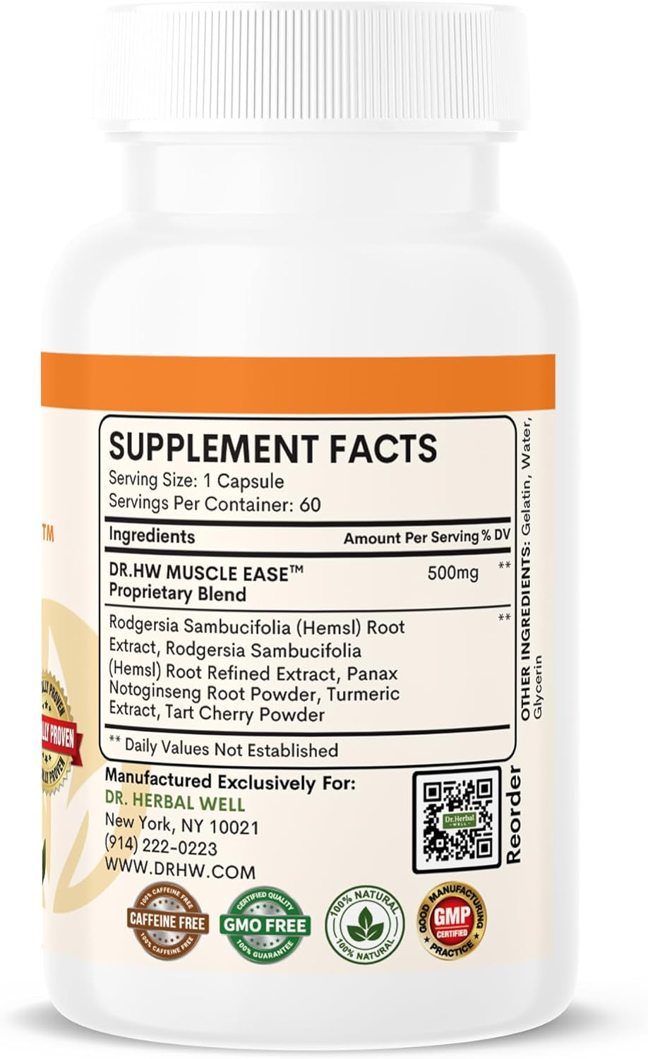 DR.HERBAL WELL Muscle Ease - Joint, Muscle & Nerve Support Fast Acting Relax Comfort Recovery Natural Herbal Supplement - (60 Capsules) MAX-Strength