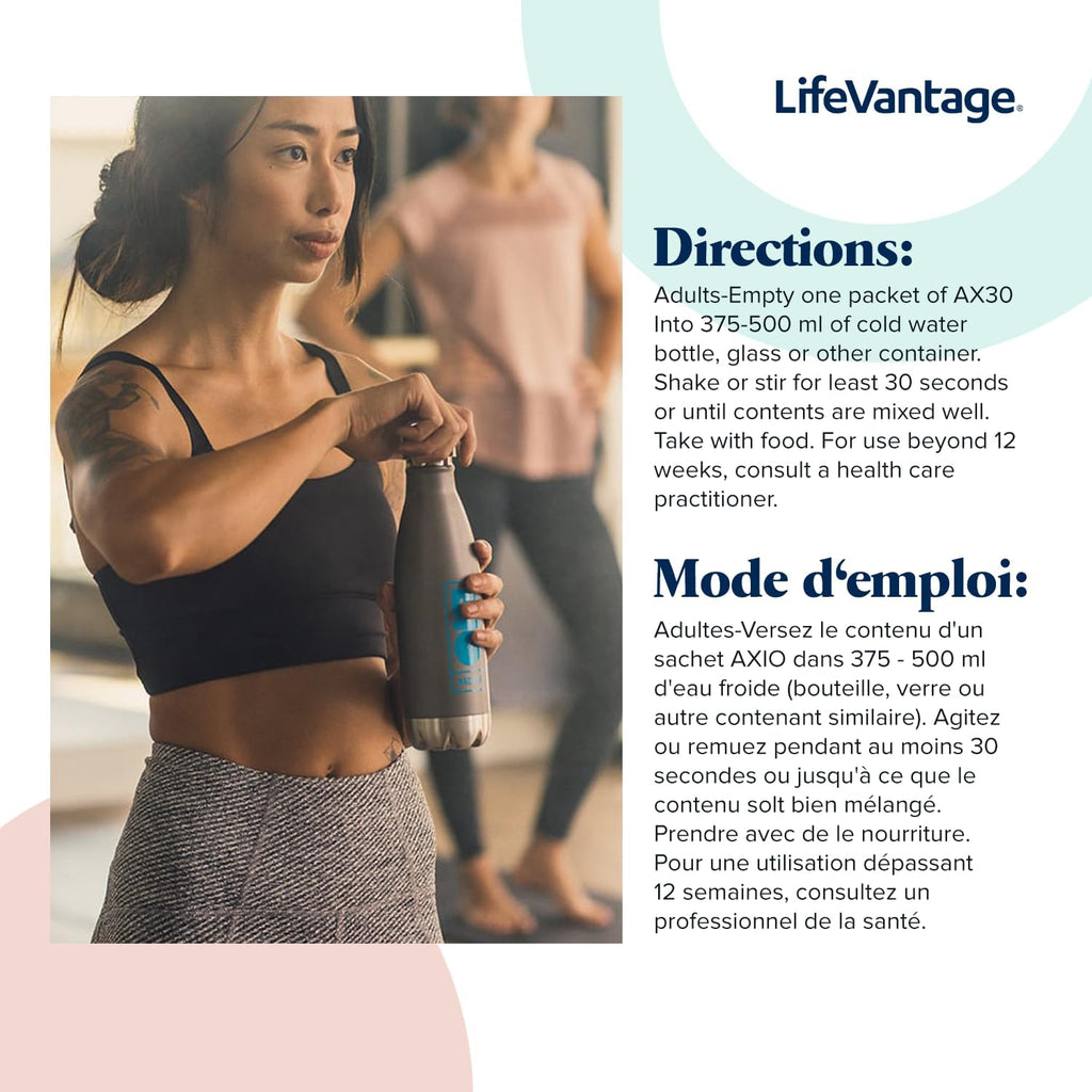 LifeVantage AXIO Regular Energy Drink Powder, Nootropic Supplement, Focus & Mood Support, with L-theanine, Green Tea, B Vitamins, DMAE, Quercetin & Pine Bark, Red Raspberry, 30 Packets