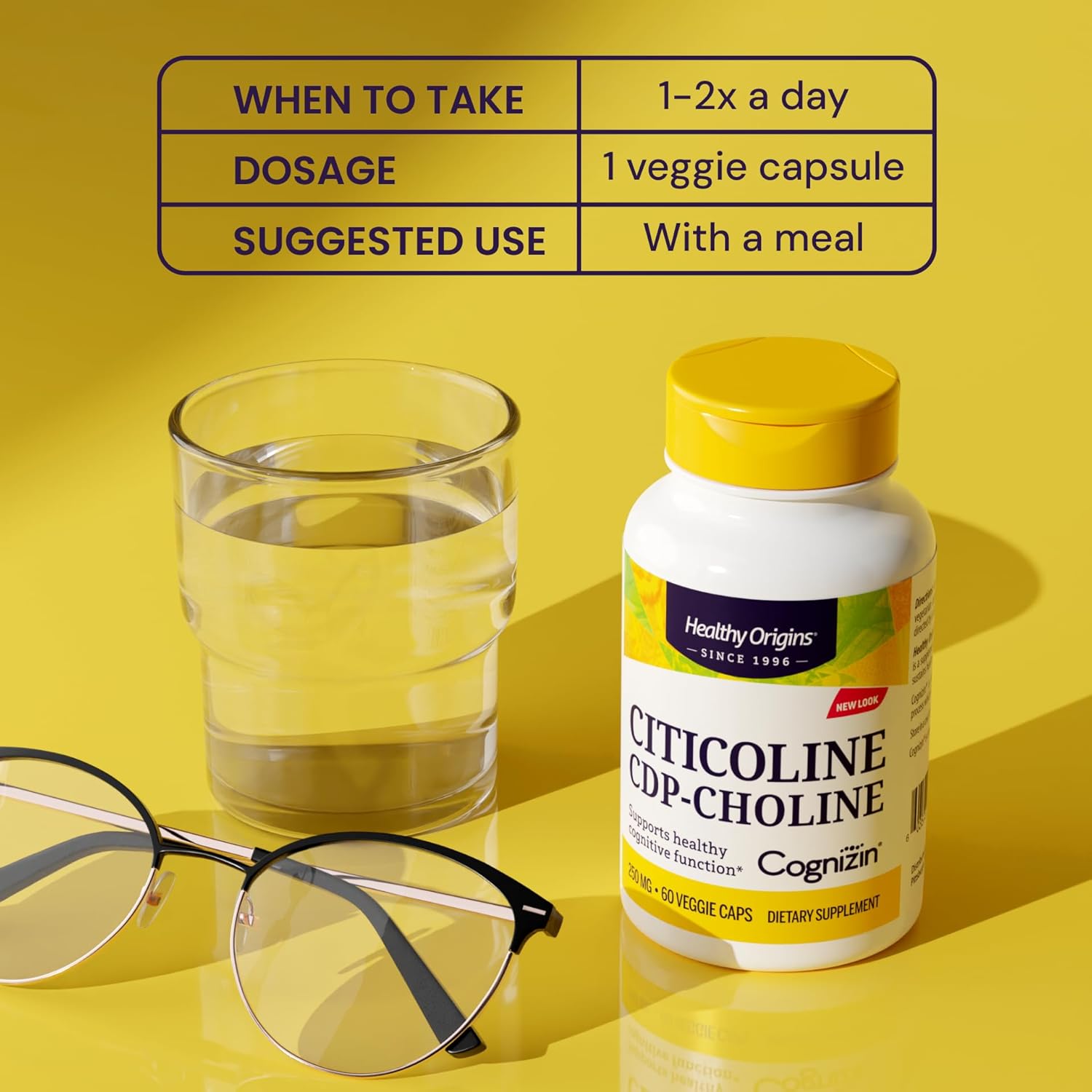 Healthy Origins Cognizin (Citicoline), 250 mg - Brain Supplement for Memory with Citicoline CDP Choline - Non-GMO, Vegan & Gluten-Free Supplement - 30 Veggie Capsules