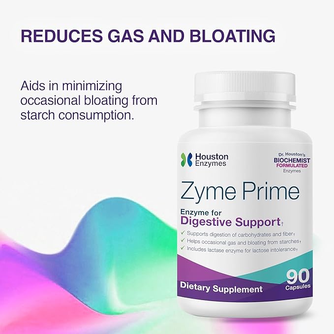 Houston Enzymes - Zyme Prime - 90 Capsules - Digestive Enzymes Women & Men Enzyme, Digestion for Carb, Fat & Protein Breakdown, Helps Intolerances, Bloating & Gas, Digestive Health Supplement