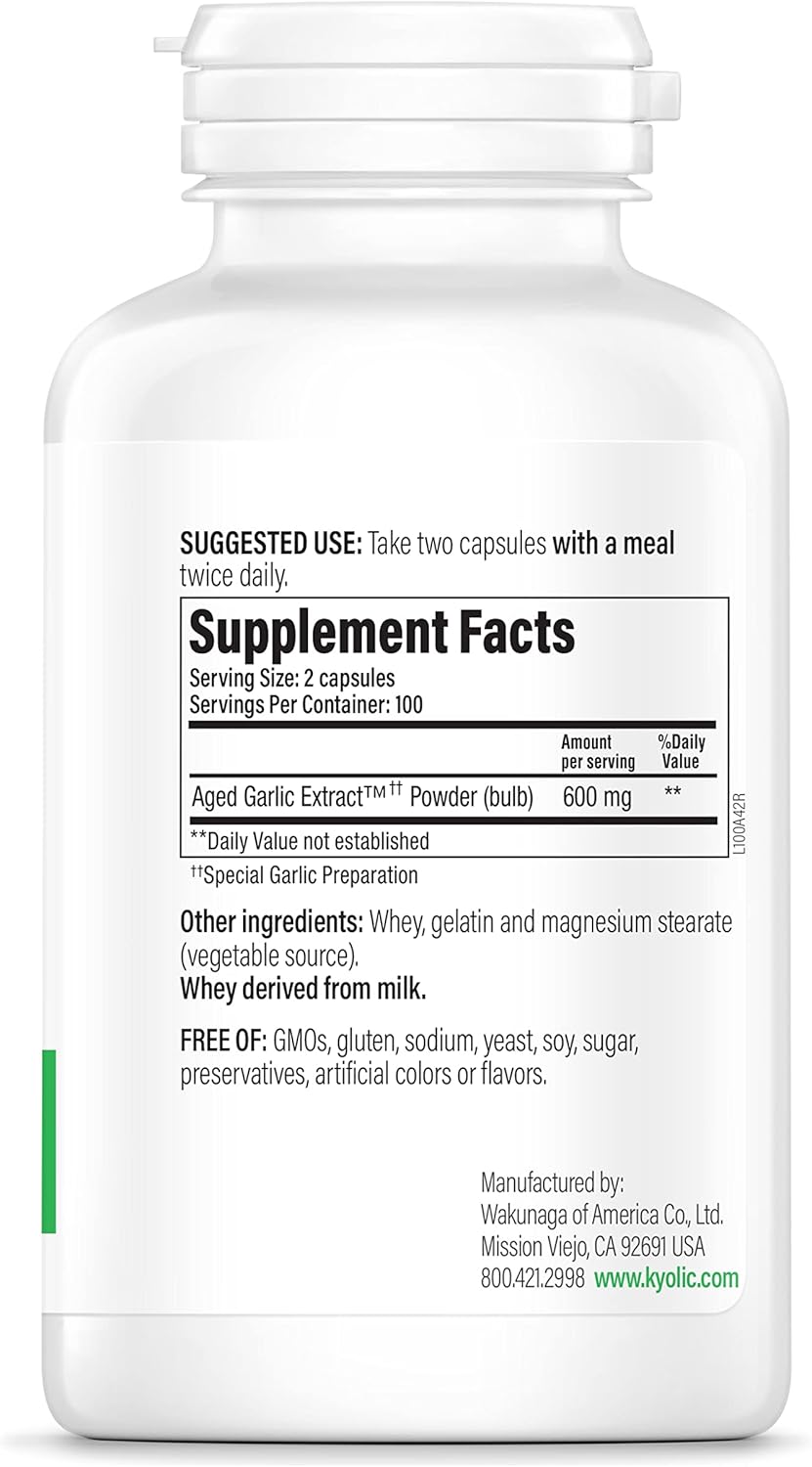 Kyolic Aged Garlic Extract Formula 100, Original Cardiovascular, 200 Capsules (Packaging May Vary)