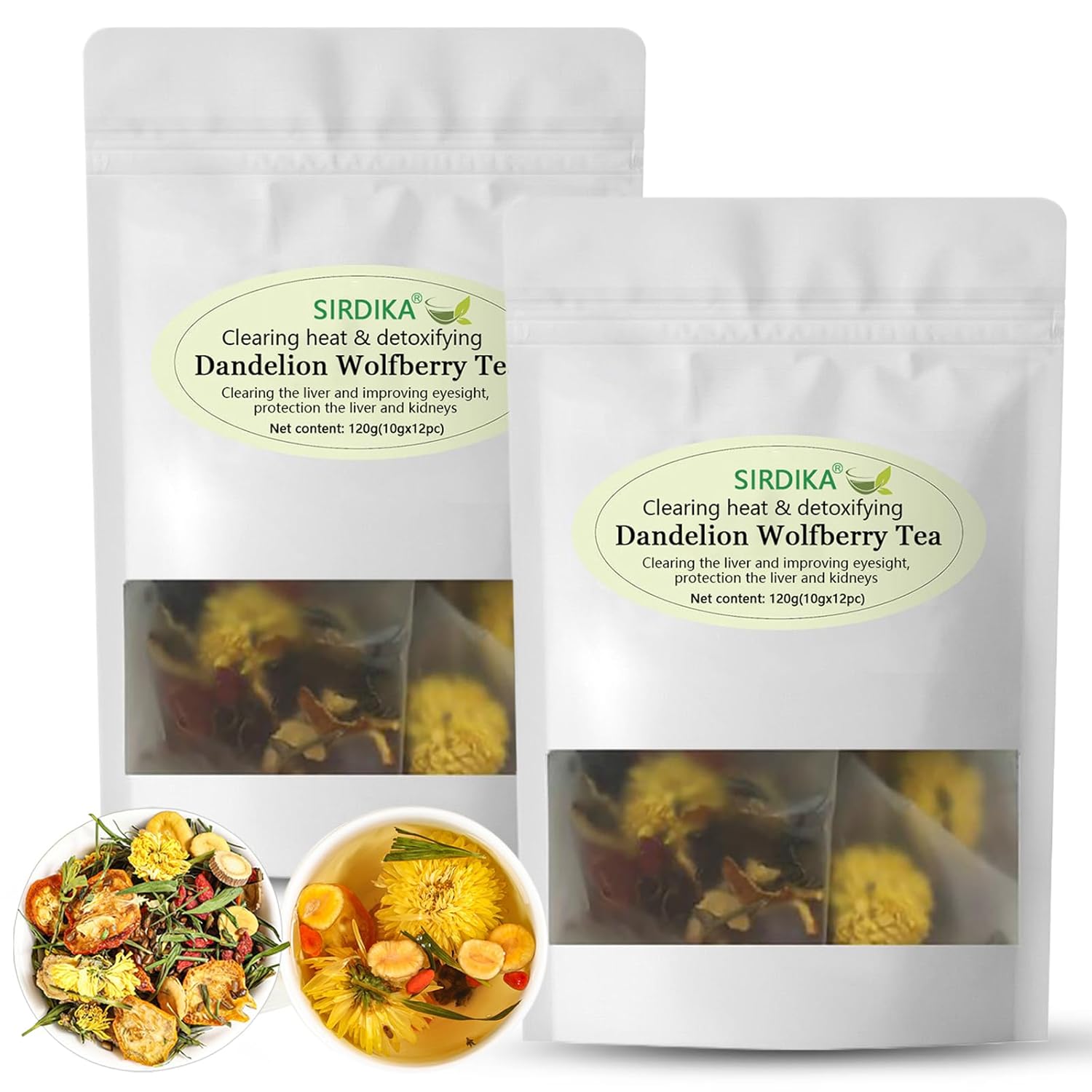 Dandelion Wolfberry Herbal Tea - Kidneys & Liver Health Tea, Seven Herbal Ingredients Natural Blend, Dandelion Wolfberry Tea Bags Organic 120g/12PC (2Bag(24Pcs))