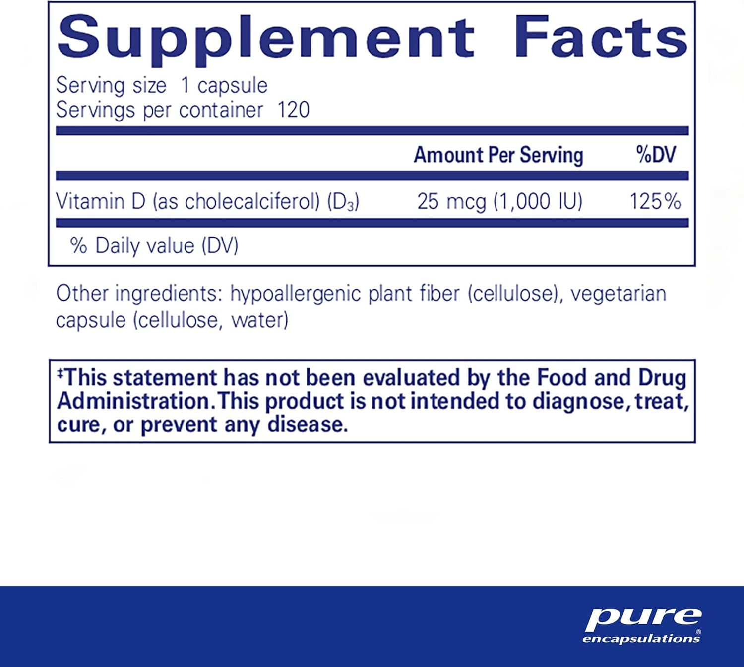 Pure Encapsulations Vitamin D3 25 mcg (1,000 IU) - Supplement to Support Bone, Joint, Breast, Heart, Colon & Immune Health - with Premium Vitamin D - 120 Capsules