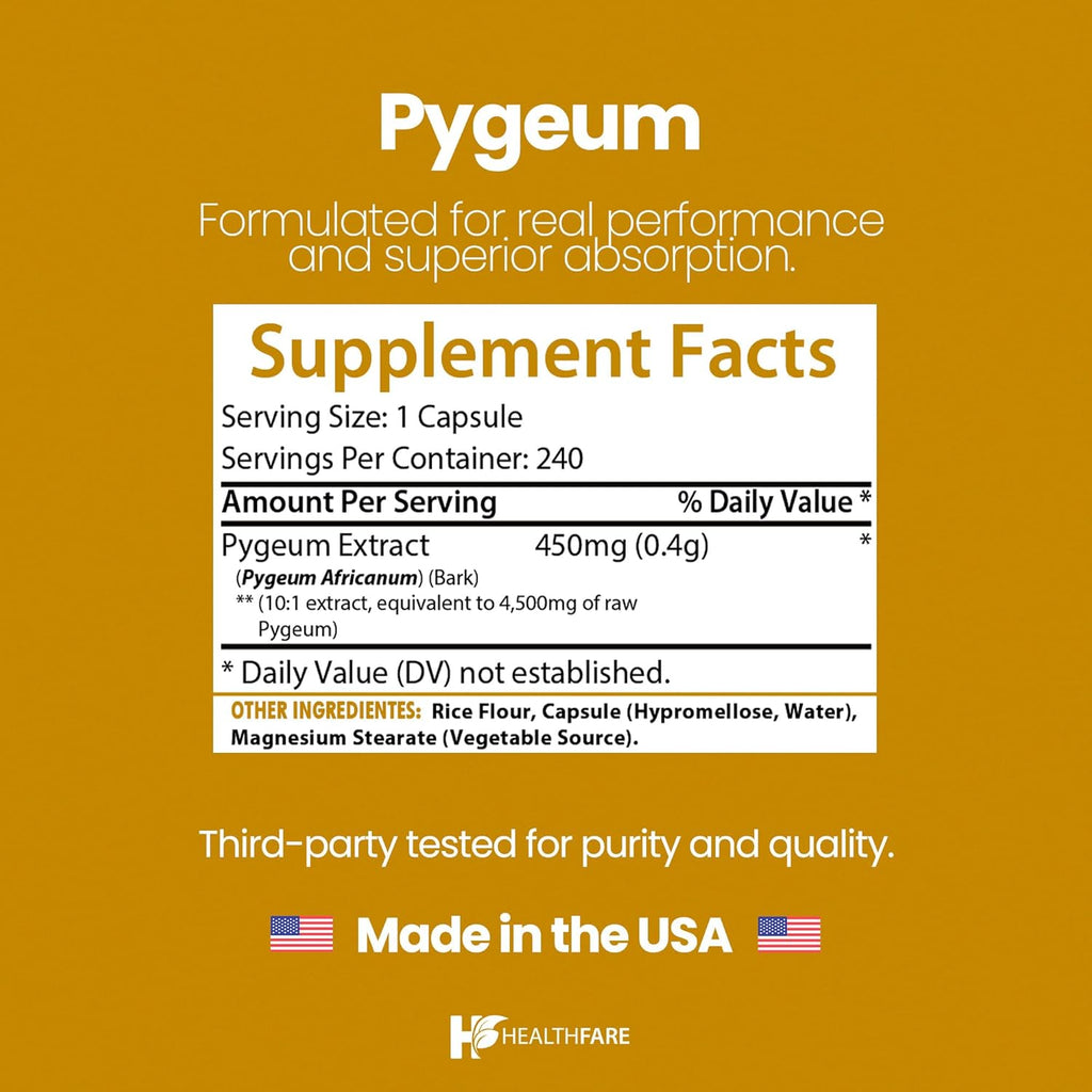 Pygeum Supplement, 4500mg | 240 Vegan Capsules | Ultra Standardized Bark Extract | Herbal Supplement | Non-GMO & Gluten-Free | Made in The USA