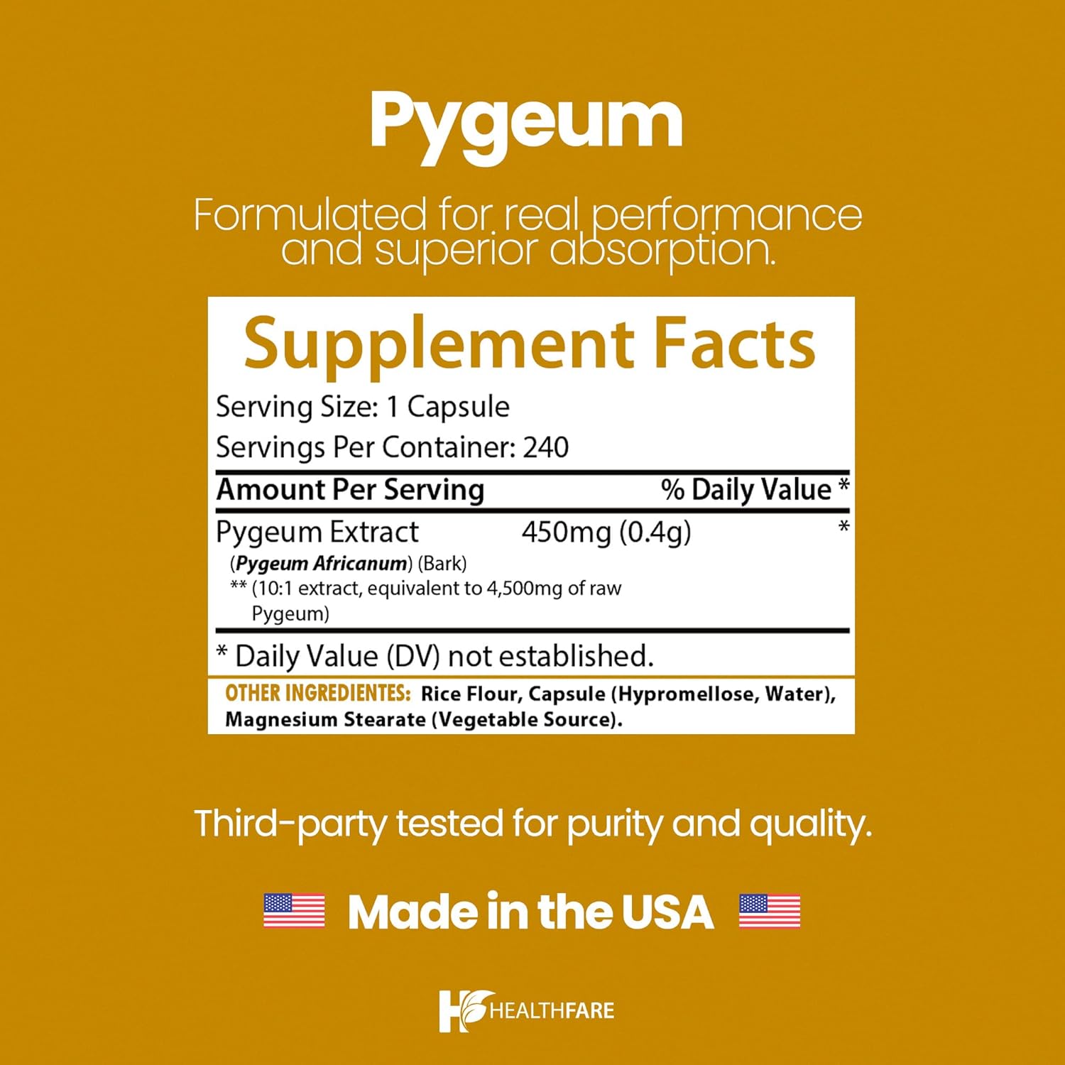 Pygeum Supplement, 4500mg | 240 Vegan Capsules | Ultra Standardized Bark Extract | Herbal Supplement | Non-GMO & Gluten-Free | Made in The USA