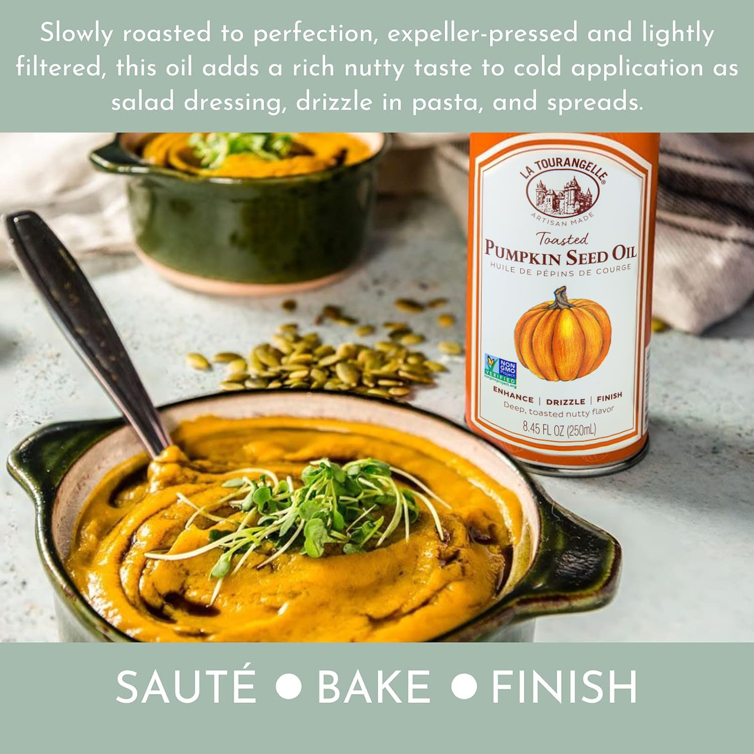 La Tourangelle, Toasted Pumpkin Seed Oil, Great for Cooking, Salad Dressings, Pastas, and Spreads, Health and Beauty Oil, 8.45 Fl Oz