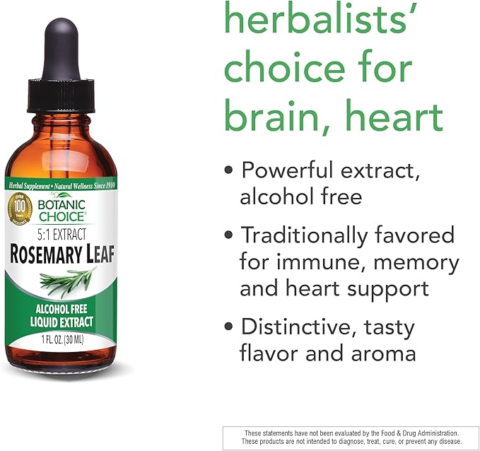 Botanic Choice – Rosemary Leaf Liquid Extract – Alcohol Free, Gluten Free – Fast Acting Supplement Drops – Easy to Use Dropper – 1 Fluid Ounce
