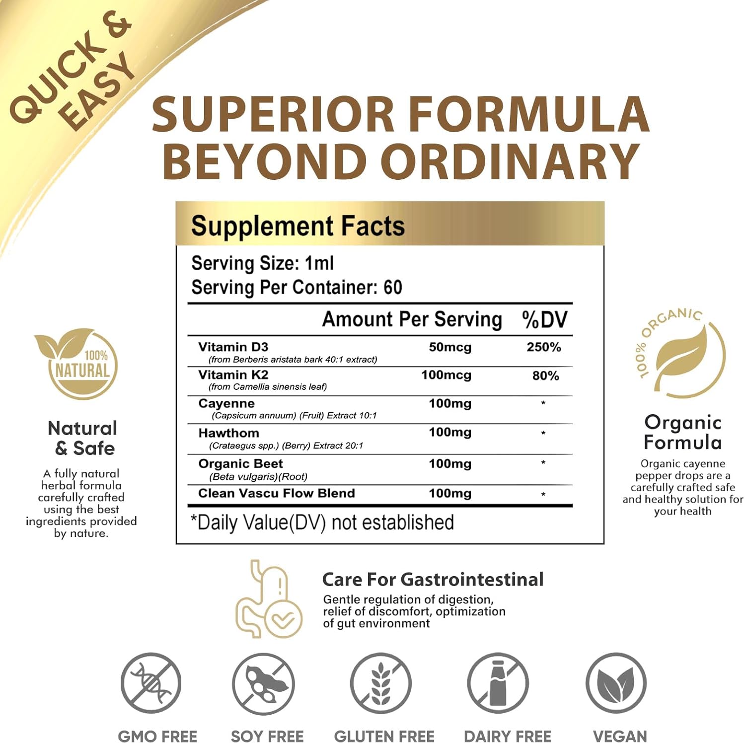 Cayenne Pepper Drops, Liquid Supplement with Cayenne Pepper, Hawthorn Berry, Vitamin D3 K2, Beet Root, Ceylon Cinnamon & Turmeric for Digestive & Immune Support, 2 oz