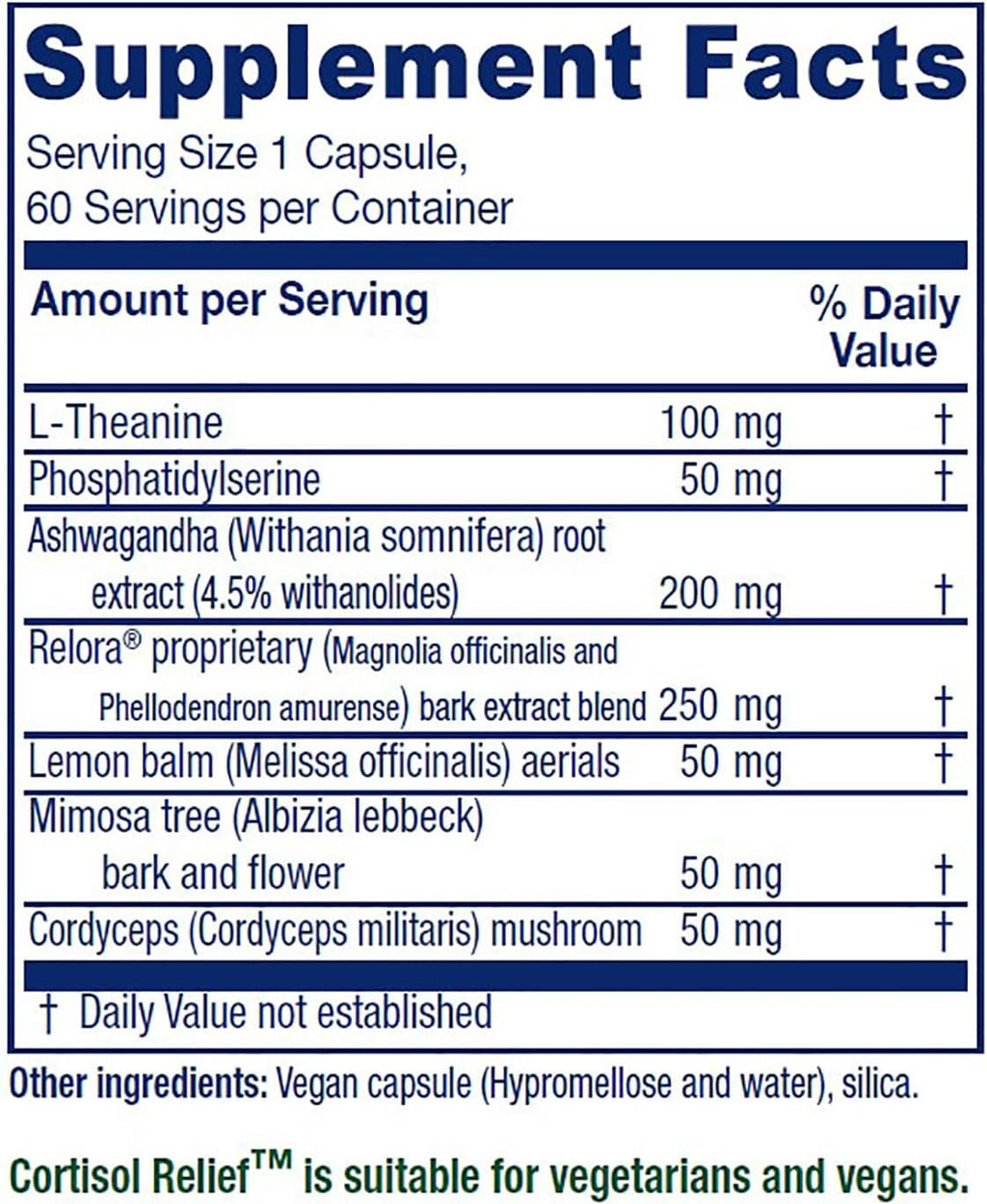 Vitanica Cortisol Relief, Dr. Formulated Sleep, Stress, Cortisol Manager Supplement, Vegan, 60 Capsules