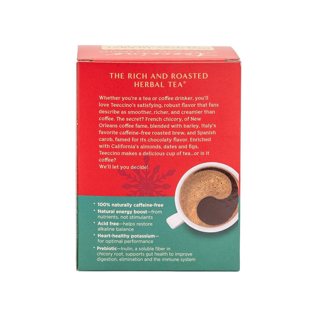 Teeccino Holiday Herbal Tea Sampler Assortment - Candy Cane, Gingerbread, Snickerdoodle - Caffeine-Free Holiday Dessert Teas with Prebiotic Chicory, 12 Tea Bags