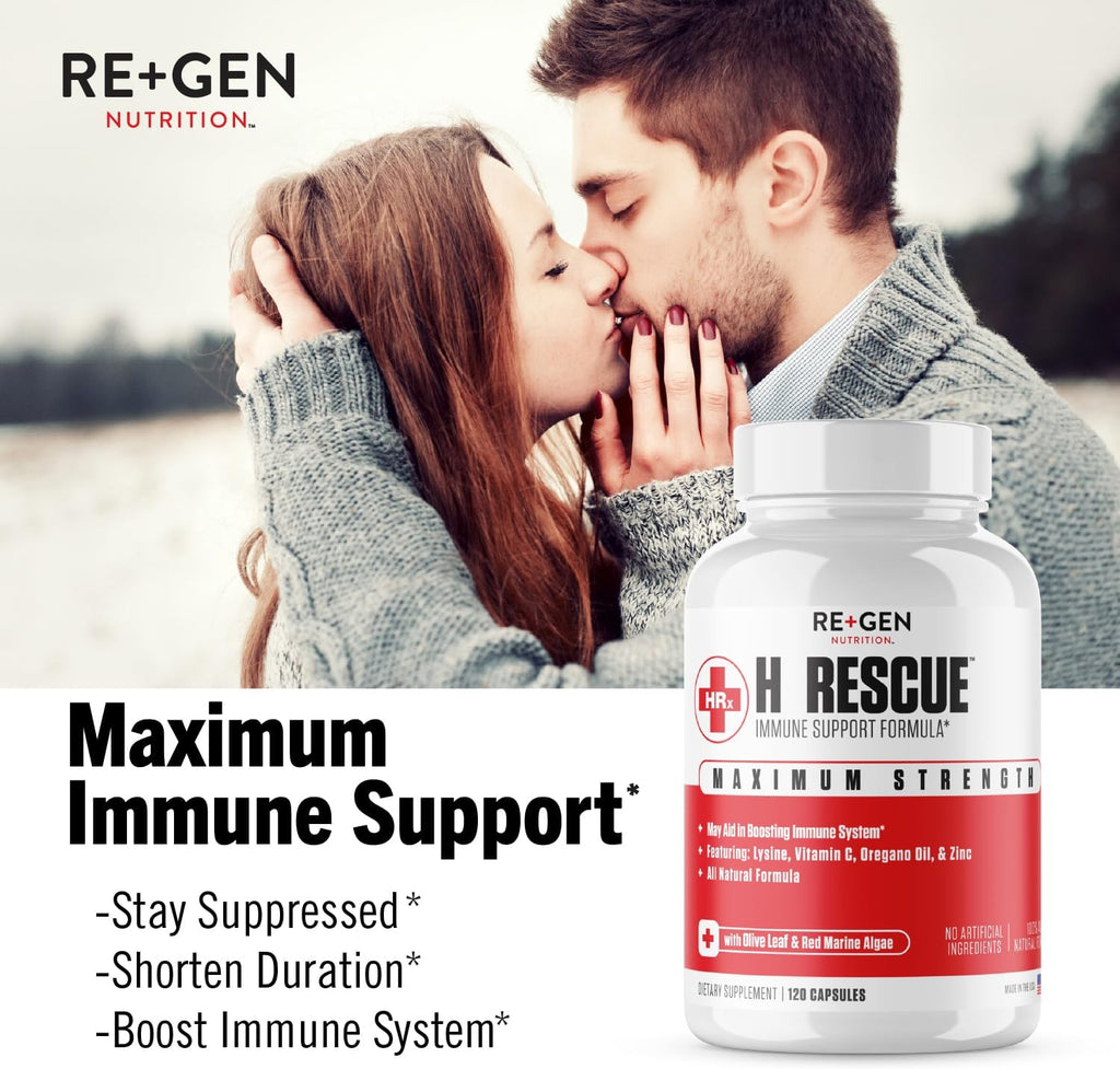 Re+Gen Nutrition H Rescue Immune Support Supplement for Adults, Capsules with Zinc, Vitamin C, L lysine Amino Acid & Oregano Oil for Immunity Health in Men & Women, 120 Capsules