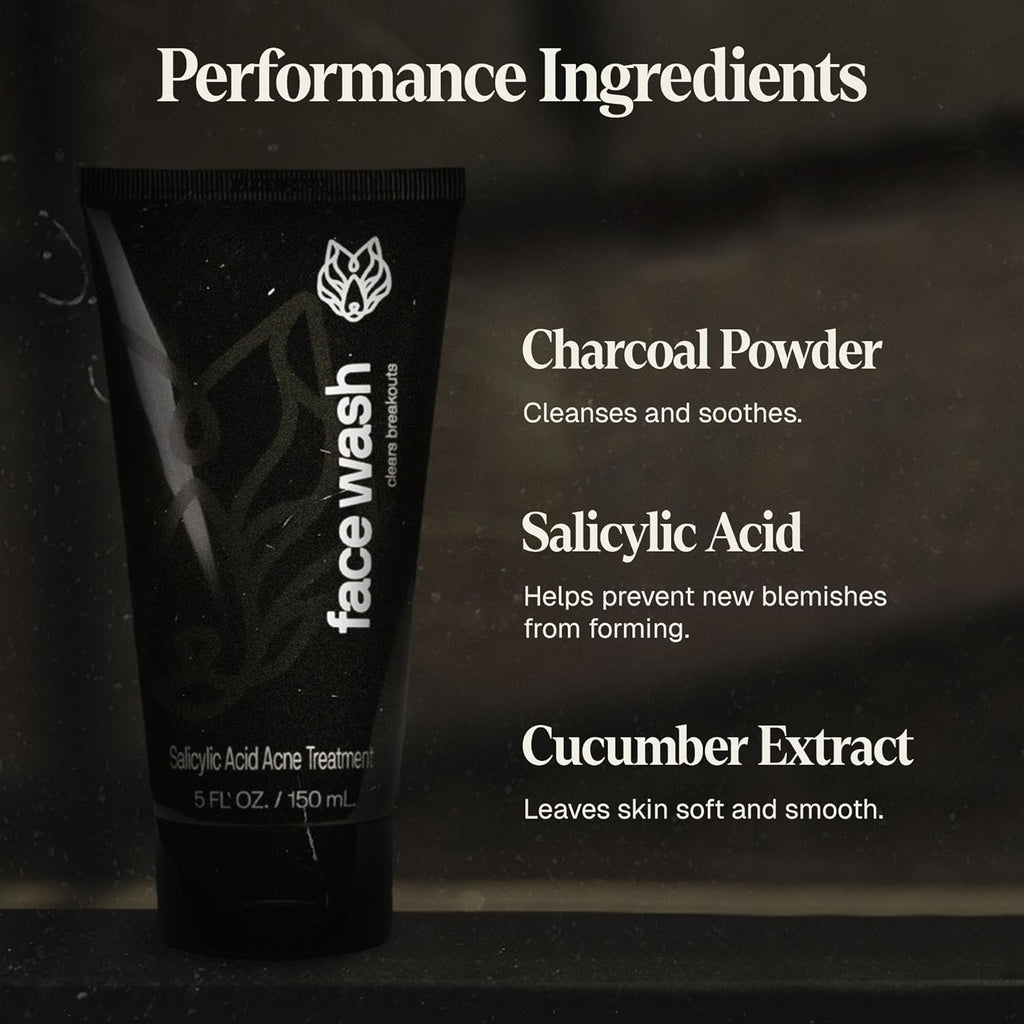 Black Wolf Men’s Charcoal Powder Face Wash - 5 Fl Oz, 2 Pack - Facial Cleanser Removes Unwanted Impurities from Your Skin & Soothes Irritation