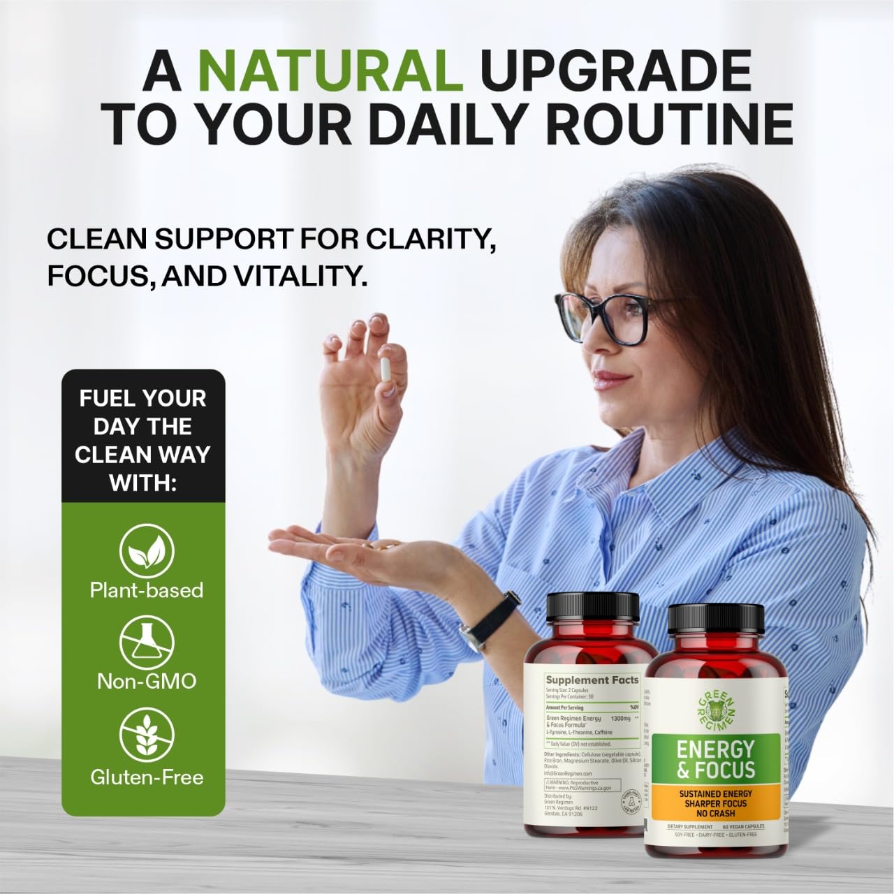 Energy & Focus Capsules - Natural Nootropic Supplement for Sustained Mental Clarity, Enhanced Concentration & Alertness - No Crash, Vegan, Non-GMO - 60 Caps