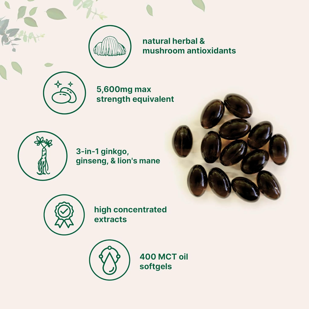 Micro Ingredients ﻿﻿Ginkgo Biloba & Ginseng 5,600mg Equivalent, 400 Softgels | 6 Month Supply | Triple Strength Ginko Biloba & Lions Mane Memory Supplement for Brain, Mood & Cognitive Health