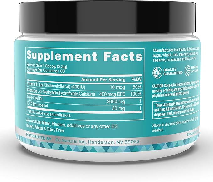 Regulate MAX Myo-Inositol & D-Chiro Inositol Supplement Powder for Women with Vitamin D & Folate PCOS Nutritional Support, Hormone Balance & Fertility Support, Unflavored 60 Servings