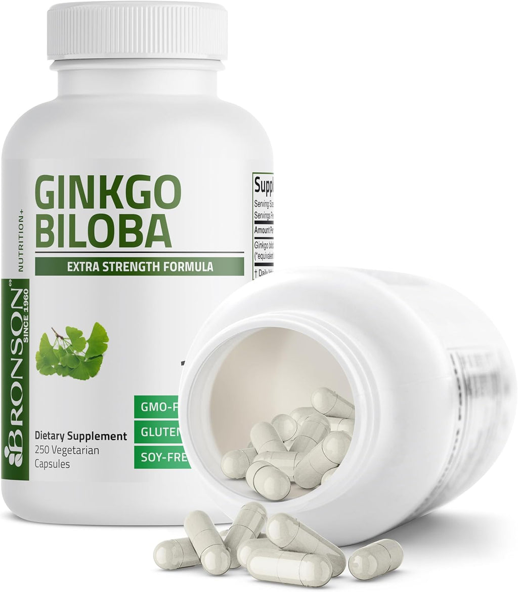 Bronson Ginkgo Biloba Extra Strength Supports Brain Function & Memory Support, 250 Vegetarian Capsules
