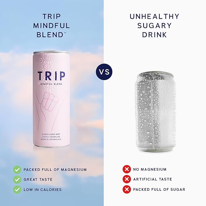 TRIP Lightly Sparkling Adaptogen Seltzer, Non-Alcoholic Mocktail with Magnesium, Ashwagandha, Lions Mane & L Theanine, No Added Sugar, Vegan, Original Variety Pack, 12 Oz, 12Pk