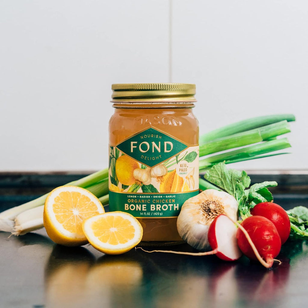 FOND Pasture-Raised Regenerative Chicken Bone Broth infused with Organic Lemon & Garlic