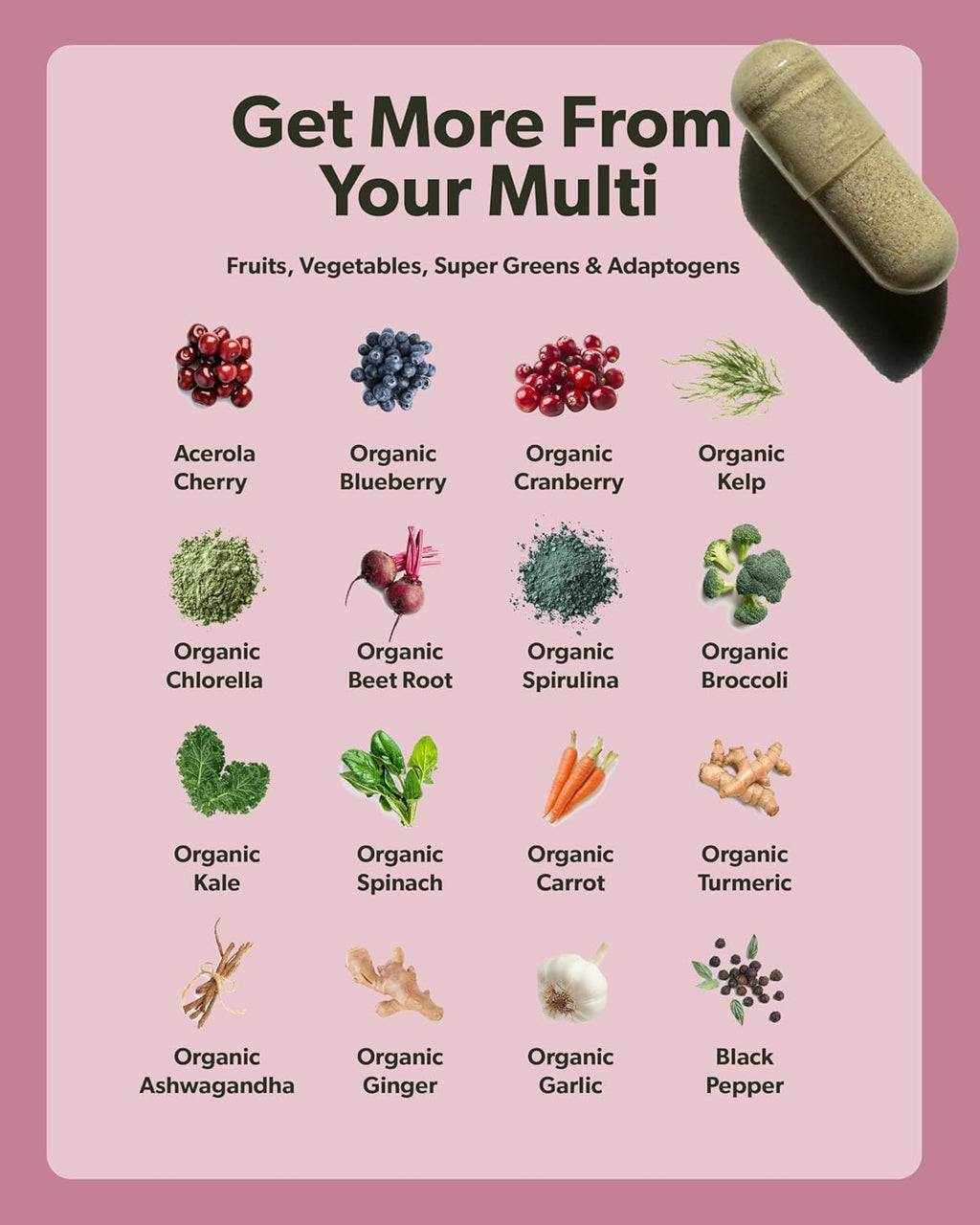 Multivitamin for Women - Daily Women’s Multivitamin - Methylated B Complex with Whole Food Ingredients, Vitamin B12, Folate, A, C, D3, E, K2, Organic Fruits & Vegetables - Vegan, Non-GMO - 60 Caps