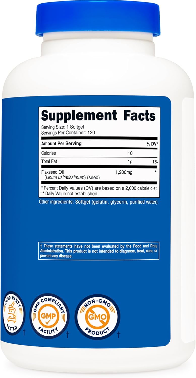 Nutricost Flaxseed Oil 1200mg, 120 softgels - GMO-Free, Gluten-Free
